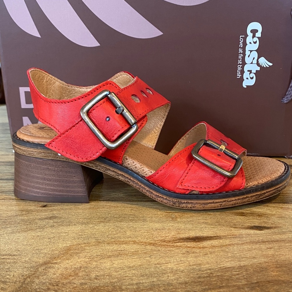 Casta Red Leather Women's Double Strap Sandals - Picture 4 of 7